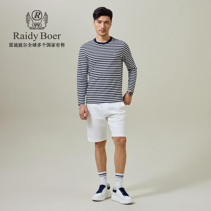 Men's 2026 Spring Embroidered Round Neck Striped Long Sleeve T-shirt
