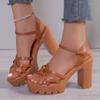 Summer Solid Color Open Toe Women's Sandals Casual Large Size Thick Heel One-line Buckle Strap Roman Women's High Heel Sandals