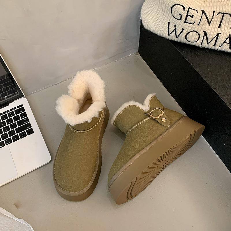 Простые однотонные теплые сноубутсы для женщин, новые толстоподошвенные с толстой вельветовой подкладкой, нескользящие зимние хлопковые сапоги для женщин осень-зима 2025