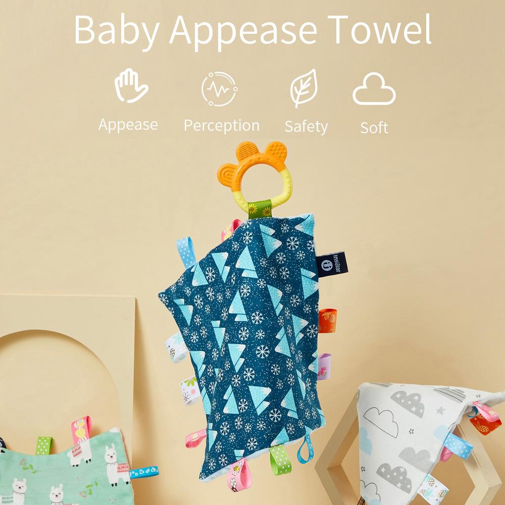 Baby Appease Towel Comfortable Baby Tag Soothing Security Blanket with Colorful Tags Silicone Baby Teether Cute Patterns Soft Comforter Hand Plush