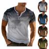Vintage Summer Men's T-Shirt Streetwear 3 Buttons Open Fly Loose Clothing Print Short Sleeve T-Shirt