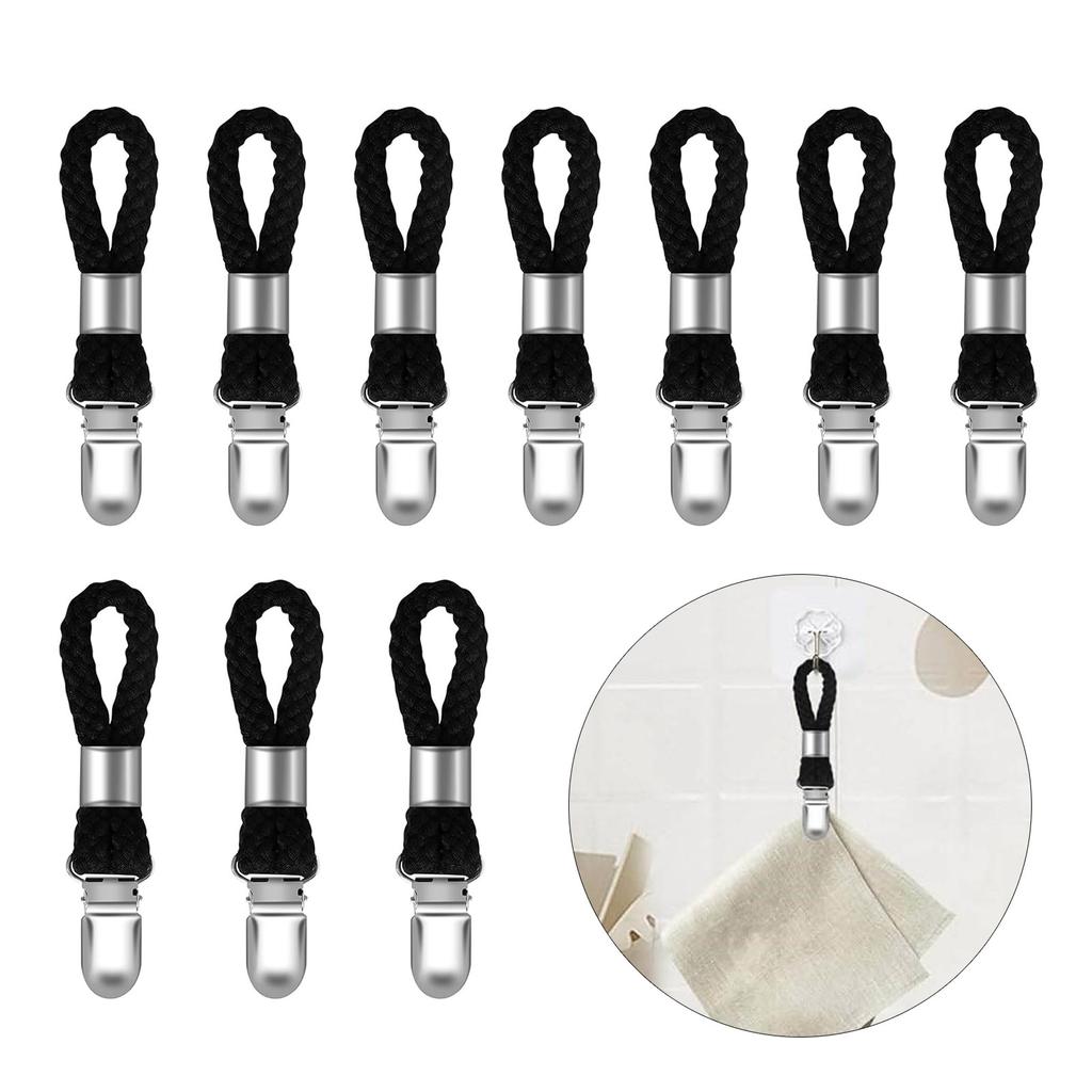 10 шт. Плетеные хлопковые петли для полотенец, зажим для полотенец, крючок-держатель для полотенец, вешалка-стойка, металлический зажим, домашняя вешалка для хранения, простая в использовании