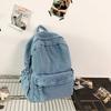 Japanese Style Denim Backpack Street Style Solid Crossbody Bag Portable Vintage Handbag  Travel