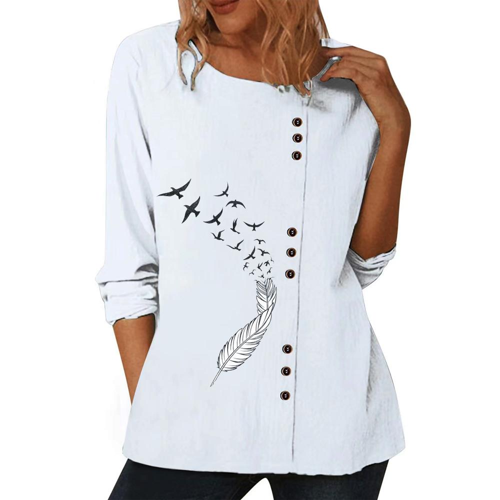 Модный женский белый хлопковый топ с короткими рукавами, шестью уникальными цветочными принтами и пуговицами