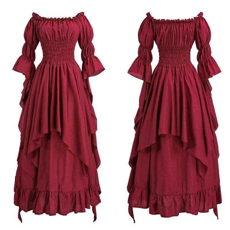 Потрясающее платье в стиле ренессанс-готика, женский сценический костюм, в черном, белом, бордовом и зеленом цветах