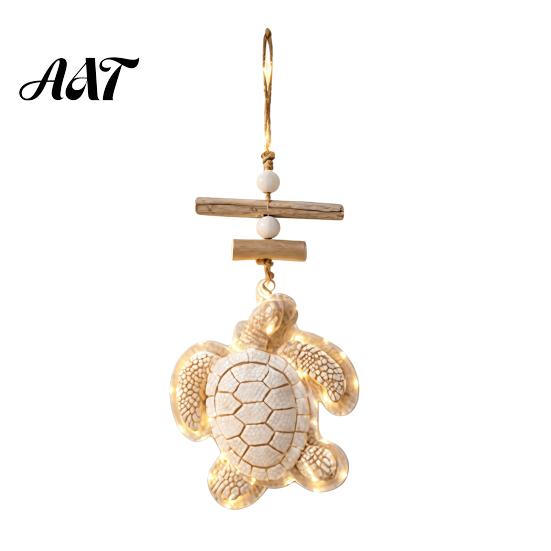 Ocean Style Wall Accent Lighted Wooden Sea Turtle Decor, Beachy Decor with Warm LEDs, Seaside Room Accessories Luminous Coastal Nautical Hanging