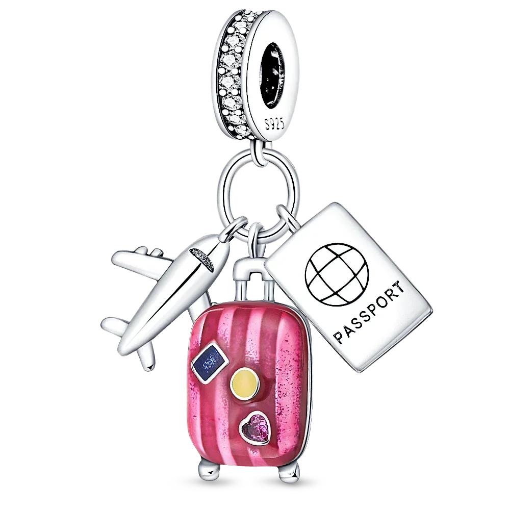 925 Sterling Silver Travel Series Camera Bicycle Tower Compass Bag Pendant Charm Fit 4mm Aperture Bracelet DIY Bead Jewelry Gift
