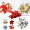 Christmas Poinsettia Glitter Flower Hanging Xmas Party Tree Decoration Home Decor Xmas Christmas Tree Ornaments