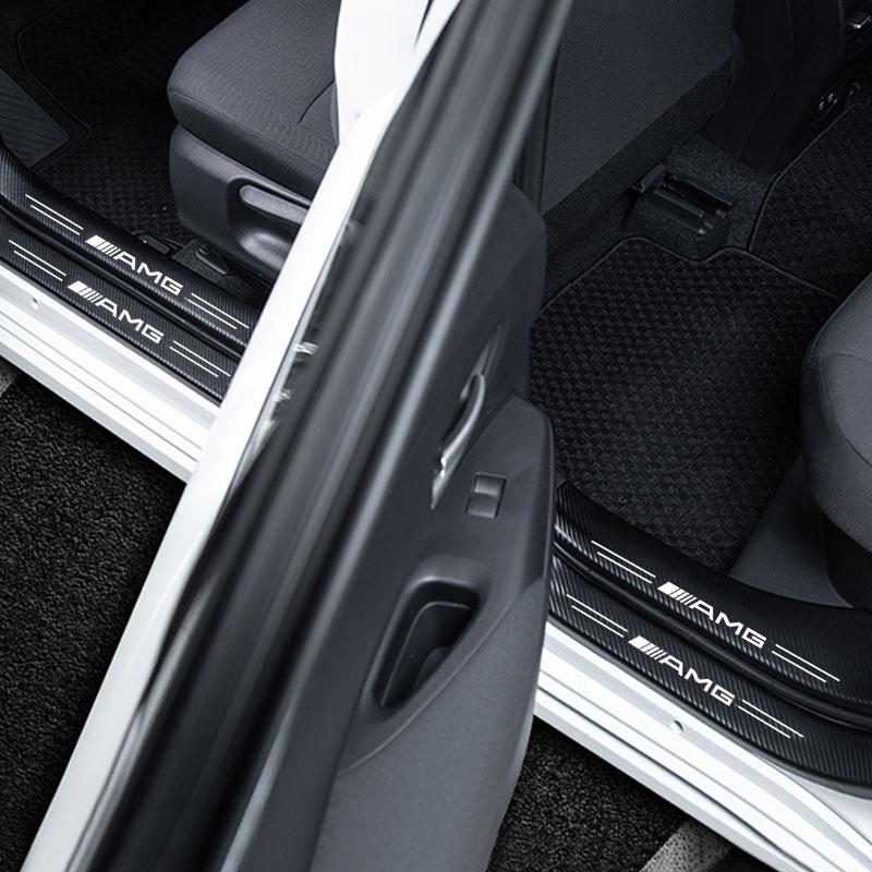 ZLLB1 Car Door Sill Scuff Plate Decor Carbon Fiber Stickers For Mercedes Benz AMG W203 W206 W220 W205 W211 W212 W201 W168 W169 GLA GLC