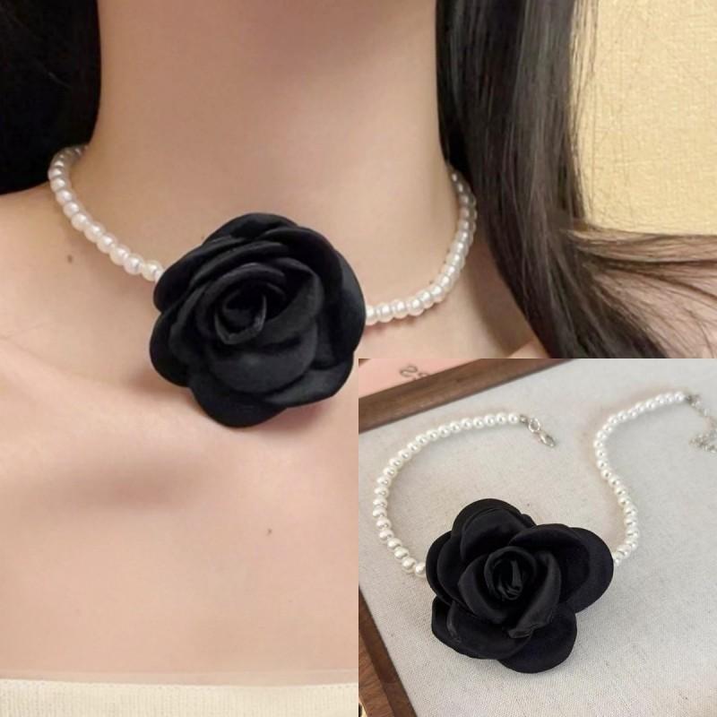 French Gentle Wind Satin Flower Multi-layer Pearl Necklace Women's Fashion Sweet Niche Premium Design Clavicle Chain