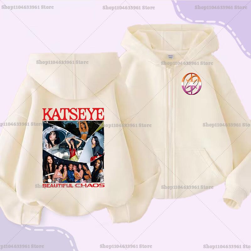 Детский кардиган Katseye для девочек, милая куртка с капюшоном и застежкой-молнией, модная детская толстовка, симпатичная одежда, топ в стиле аниме, подарок на день рождения.