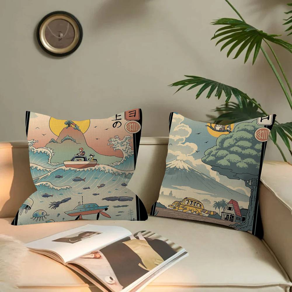 Коллекция Укиё-э Studio Ghibli Офисная подушка-подушка Наволочка Чехол для автомобильной подушки 45X45 см Наволочка для поясничной подушки Наволочка для диванной подушки