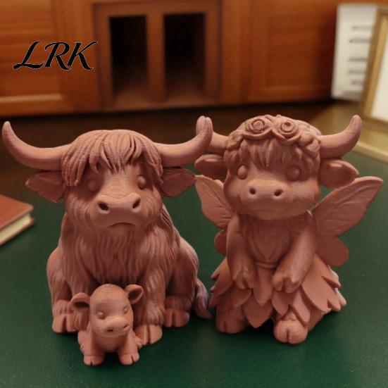 Милая Фигурка Животного Рустикальное Украшение Шотландская Корова, Терракотовый Цвет 3D Печатная Статуэтка, Настольное Украшение для Домашнего Рабочего Стола Полки Декор в Стиле Фермерского Дома