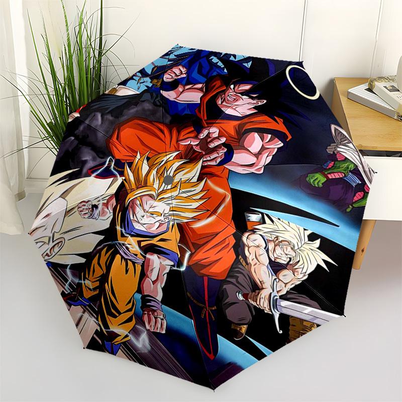 1pc Dragon Ball Z Goku & Vegeta Outdoor Umbrella - Automatic Opening/Closing - Portable 3-Fold Design - 8-Rib Iron Frame - Ideal Gift for Fans, Travel