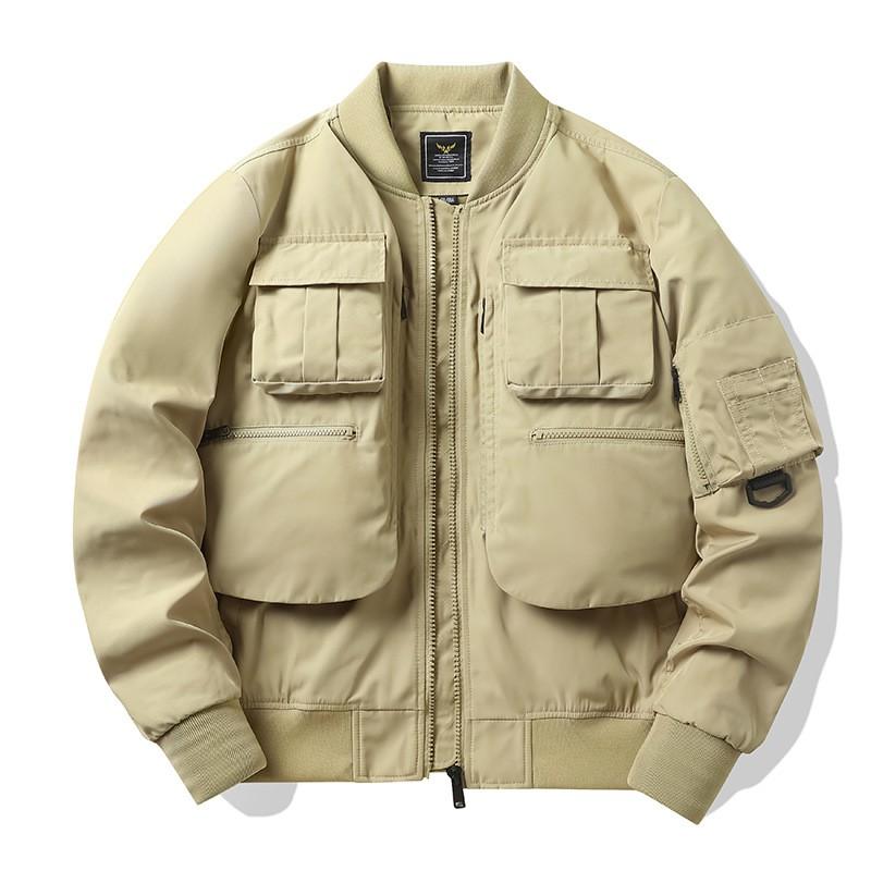 Mens Retro Pilot Jacket With Multiple Pockets Waterproof Windproof Utility Bomber Coat Outdoor Casual Wear