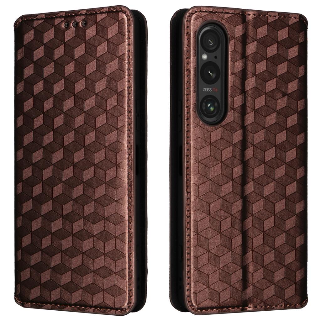 Чехол для Sony Xperia 1 VI с ромбовидным узором, магнитным закрытием, кожаный кошелек-обложка для телефона
