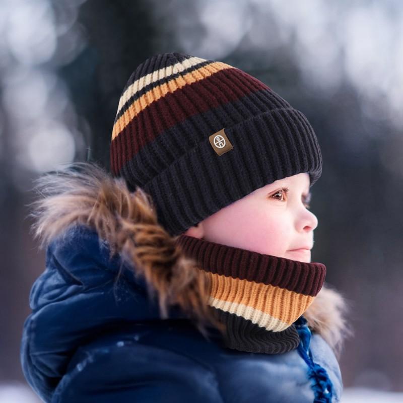Kids Winter Knit Ear-Warm Set: Hat Scarf Gloves 3-Piece Thick Warm Nordic Style Snow Sports