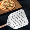 Hollow Pizza Peel Long Handle Pizza Shovel Large Surface Stainless Steel 12-inch Pizza Paddle with Wooden Handle