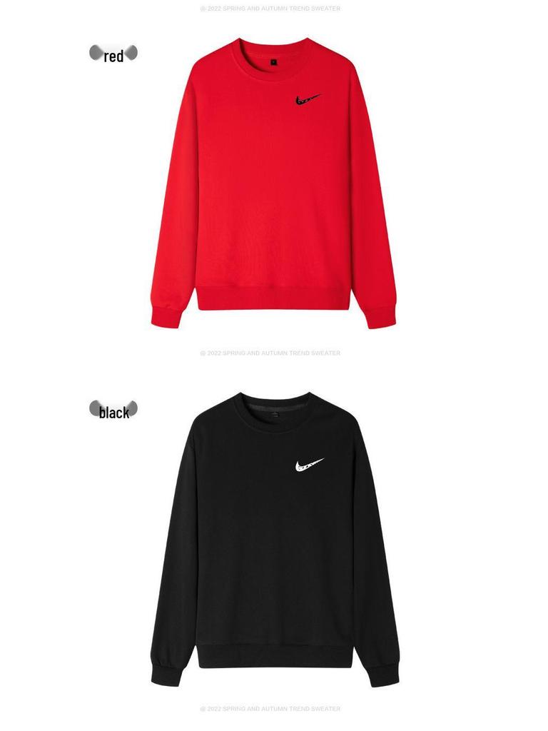 Мужская хлопковая толстовка с круглым вырезом: Весна/Осень, Свободный крой, Большой размер, Однотонный, Парная спортивная одежда, Куртка-футболка с длинным рукавом и логотипом.