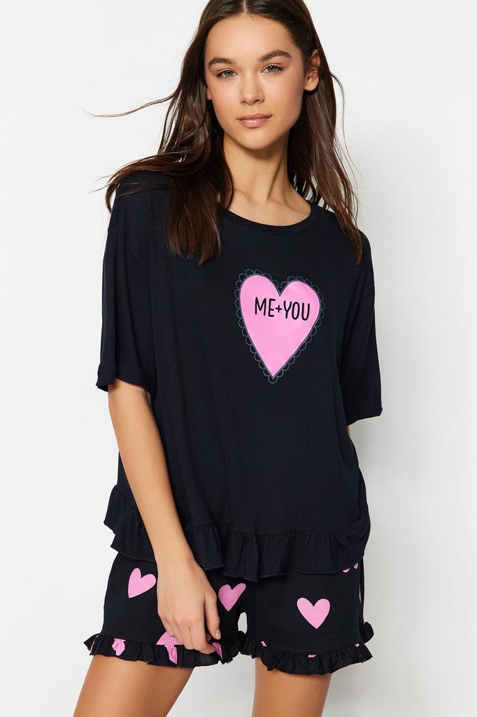 Women's Style Homewear Sleepwear White Multicolored 100% Cotton Fun Patterned Knitted Pajama Set