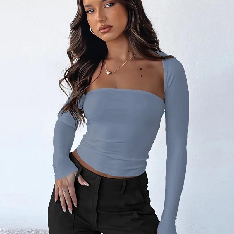 Модная сексуальная приталенная короткая футболка женская 2024, халаты с длинным рукавом, летние комплекты из 2 предметов, топы Y2K, футболки 30630