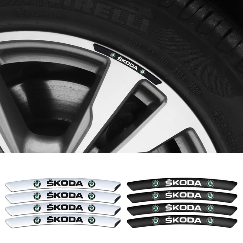 CAPR9 for Skoda 4pcs Car Wheel Hub Badge Decal Scala Kodiak Citigo Kamiq Roomster Rapid Yeti Karoq Kodiaq Octavia Fabia Superb Felicia