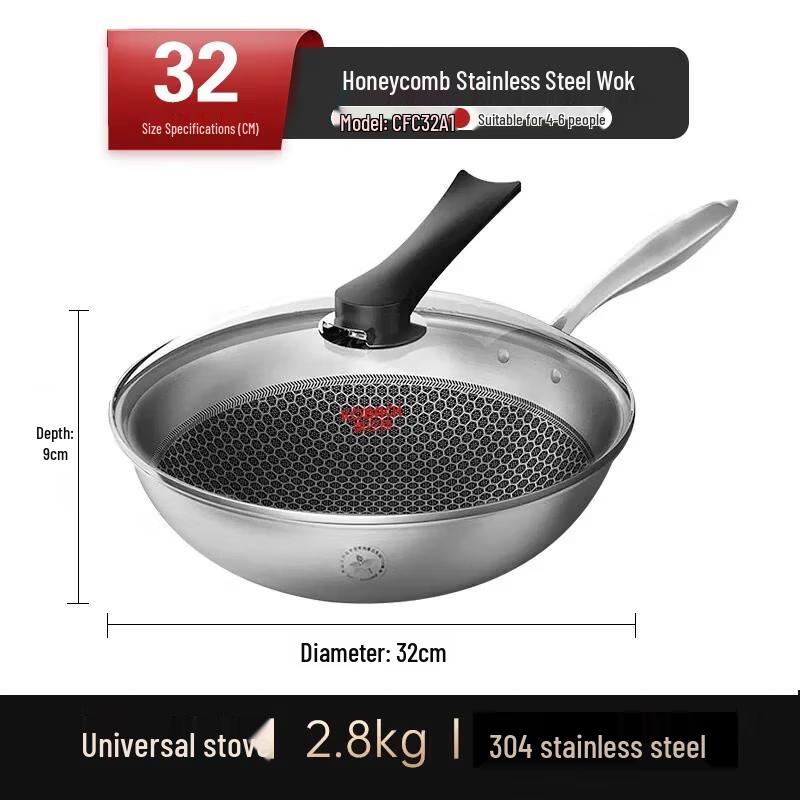 KOBACH 304 Stainless Steel Honeycomb Wok Set