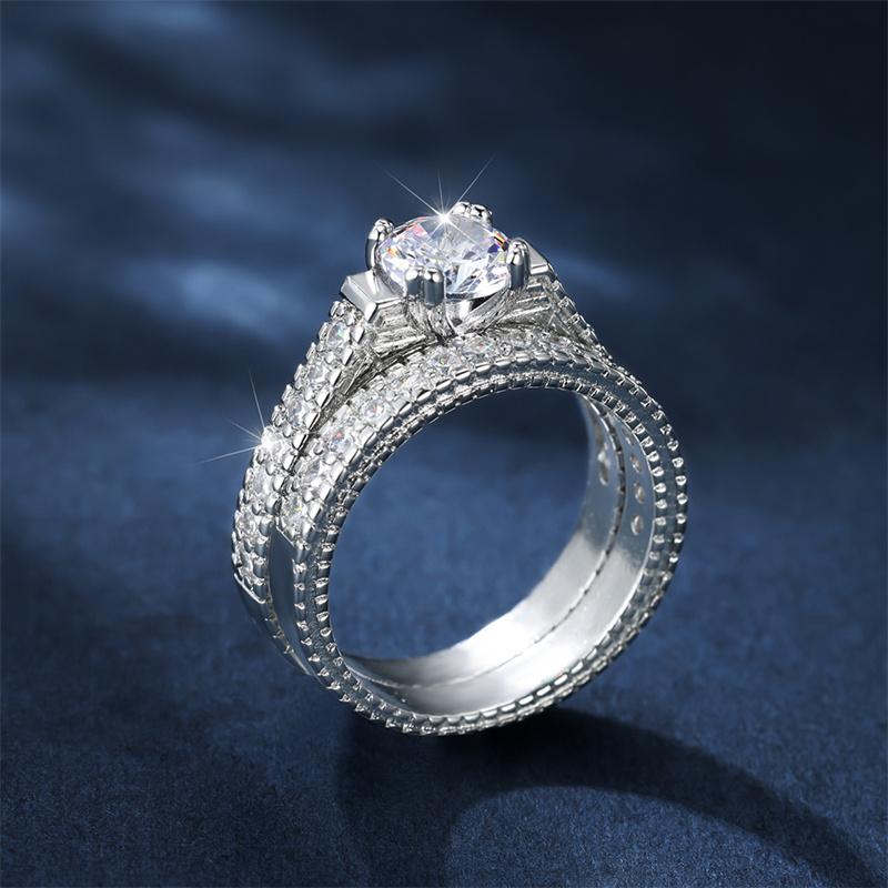 Роскошный женский комплект колец с белыми кристаллами, очаровательные серебряные обручальные кольца с камнями для женщин, обручальное кольцо с цирконом для невесты