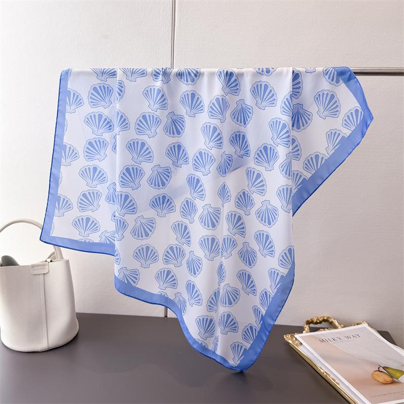 Fresh Ocean Style Printing Simulation Silk Scarf Square Scarf High-End Shawl Versatile Neck Small Square Scarf Headscarf Scarf
