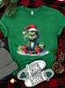 Women Men Christmas Green Cat T-shirt Santa Hat Cat Graphic Tee Shirt Funny Xmas Holiday Short Sleeve Casual Tops Cat Lover Gift