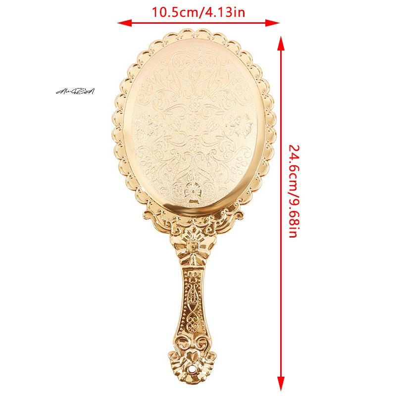 Rose Gold Vintage Portable Makeup Mirror Hand Hold Oval Round Noble Court Style Beauty Tool for On-the-Go Application