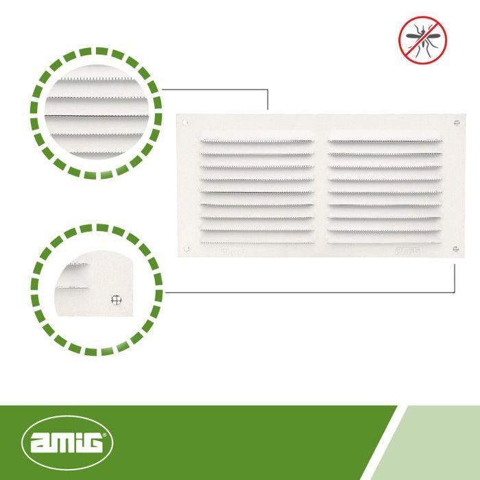 AMIG | Вентиляционная решетка с москитной сеткой 3 | 100 x 200 мм | Алюминий | Белый