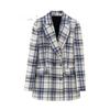 Women Fashion with Pockets Texture Plaid Double Breasted Blazer Vintage Notched Neck Long Sleeves