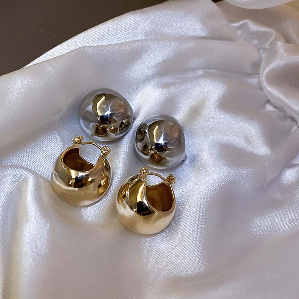 Jewelry Silver Color Ball Shaped Hoop Earrings Round Ball Hoop Earrings U-shaped Earrings Ear Studs
