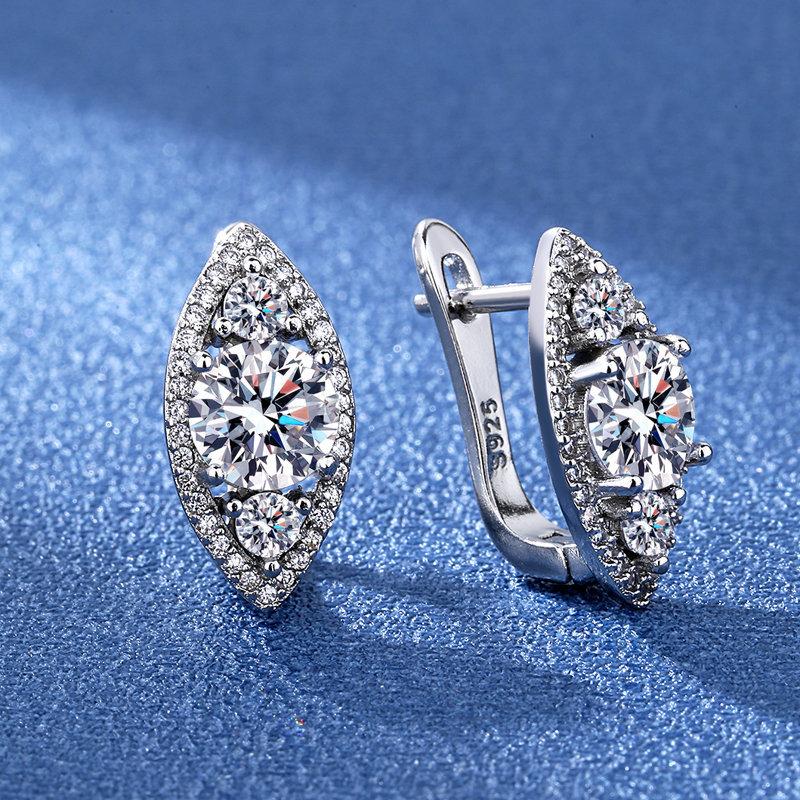Silver Moissanite Earring with Irregular Shape and Geometric Design