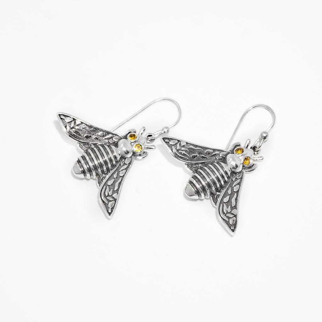 Amethyst Bee Earrings: 925 Sterling Silver Insect Charm