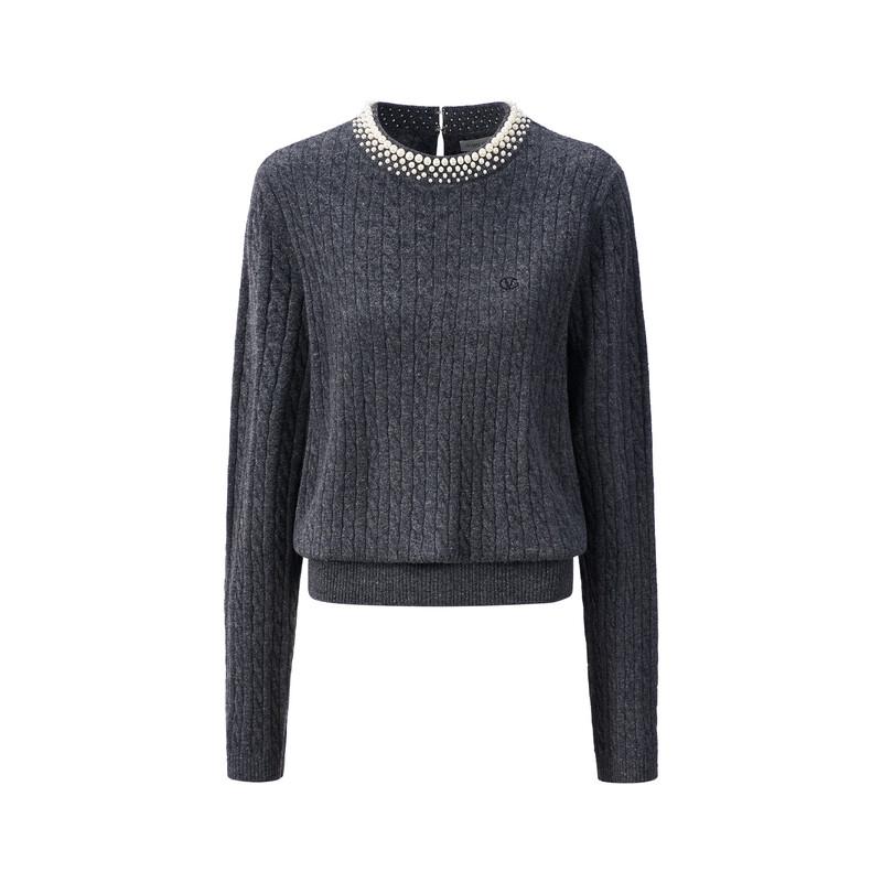 GIOVANNI VALENTINO Women's Beaded 100% Wool Crew Neck Sweater