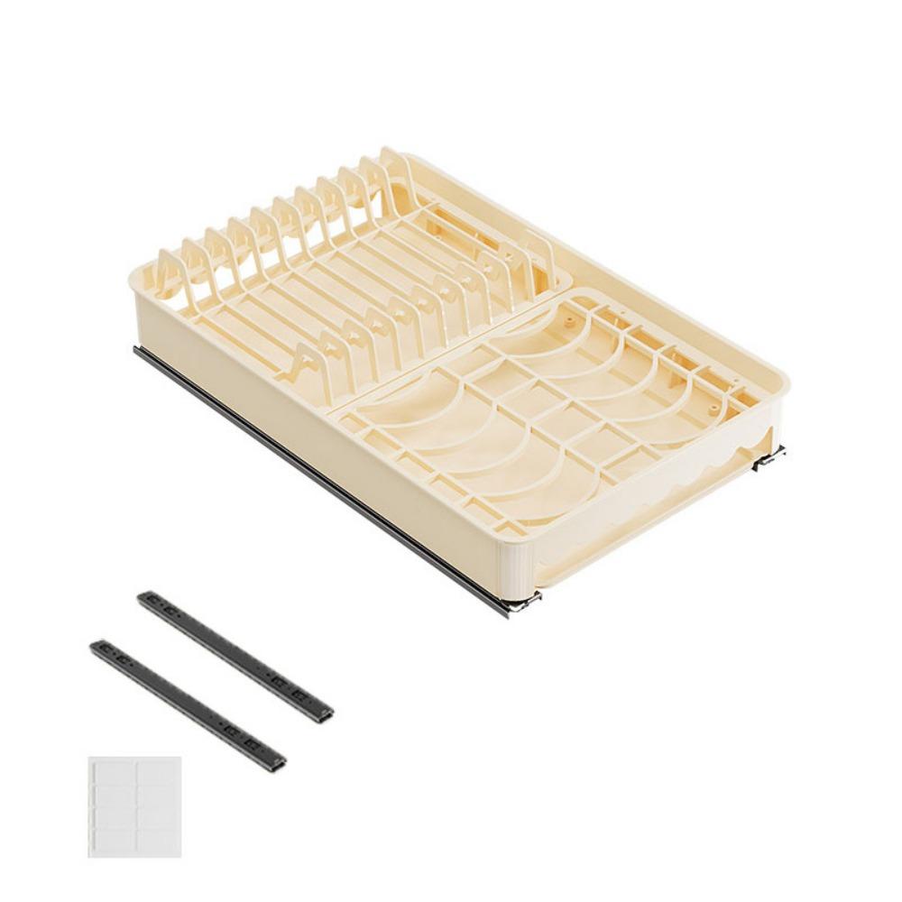 Built-In Slide Out Dish Drying Rack Plastic Drawer-type Plate Drain Rack Pull Out Dish Rack Pantry