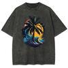 Coconut Tree Landscape Print Women's T-Shirt Washed Denim Oversized Loose Half Sleeve Unisex Couple Quality Top