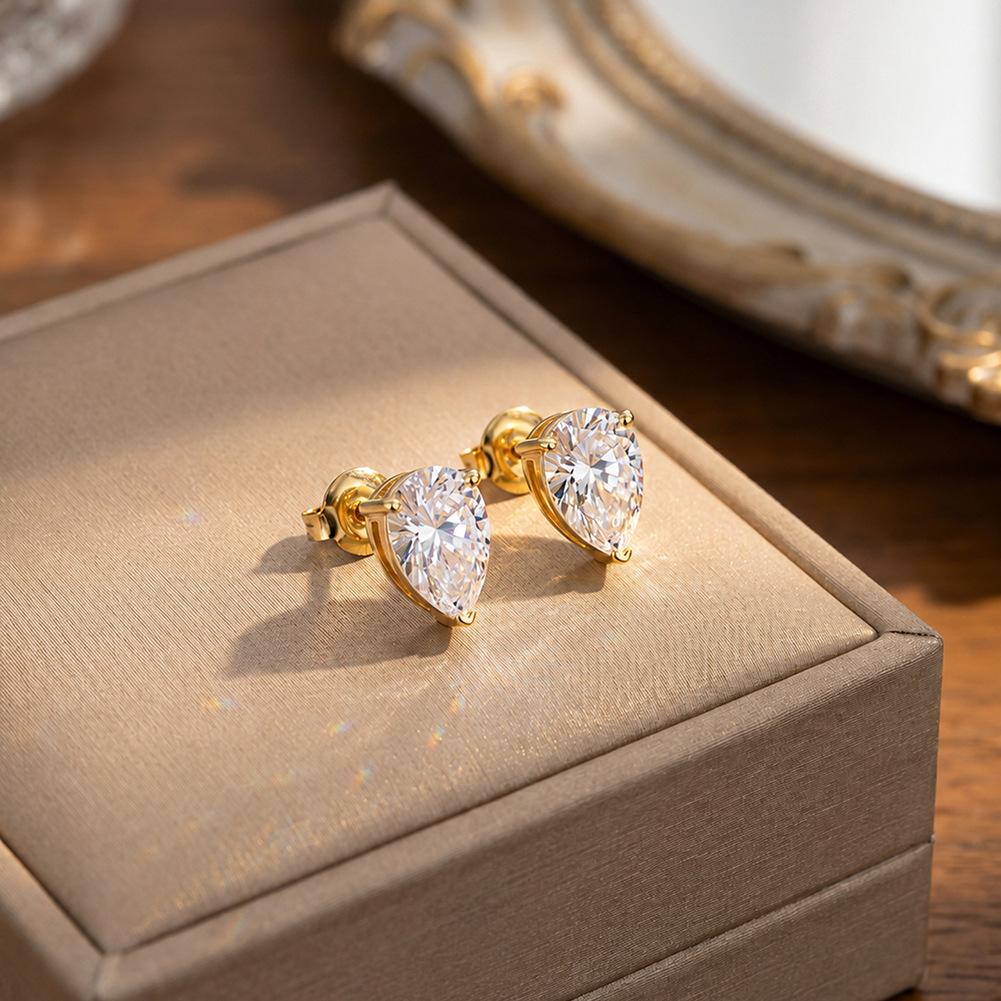 18K Gold Plated Stainless Steel Pear Teardrop 5A Cubic Zirconia Stud Earrings Minimalist Women Wedding Valentine Jewelry Gift