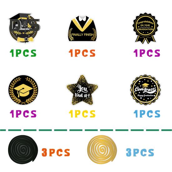 Выпускной сезон 2025 года, спиральные подвесные баннеры, подвески для тегов, черное золото, потолочная вечеринка, школьные украшения для выпускного, подарки на выпускной