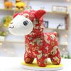 Folk Print Sheep Plush Toy, Zodiac Ram Doll in Cotton Print Fabric, Soft Filled Animal Figure for New Year Gift and Decor