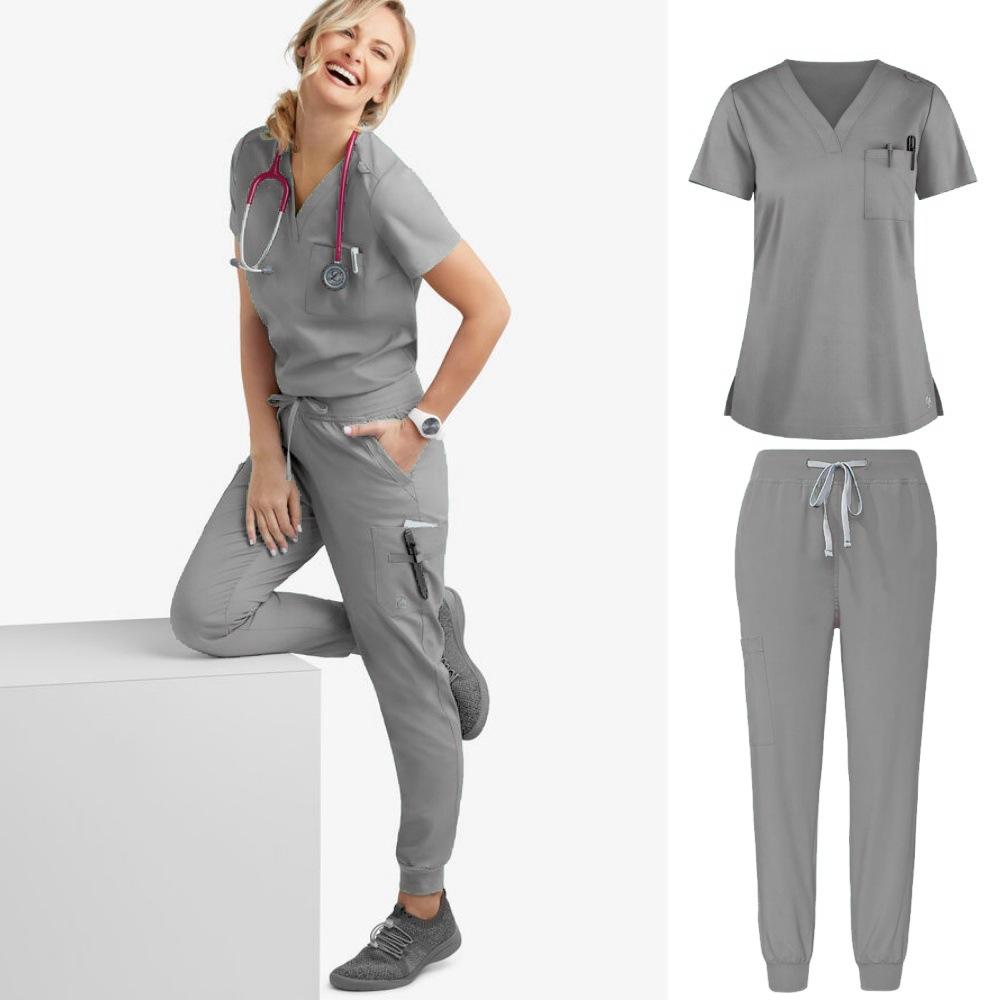 Slim Fit Униформа для медсестер Медицинские халаты Комплекты Женские халаты Топы Брюки Больницы Врачи Одежда Стоматологическая клиника Лаборатория Салон Рабочая одежда