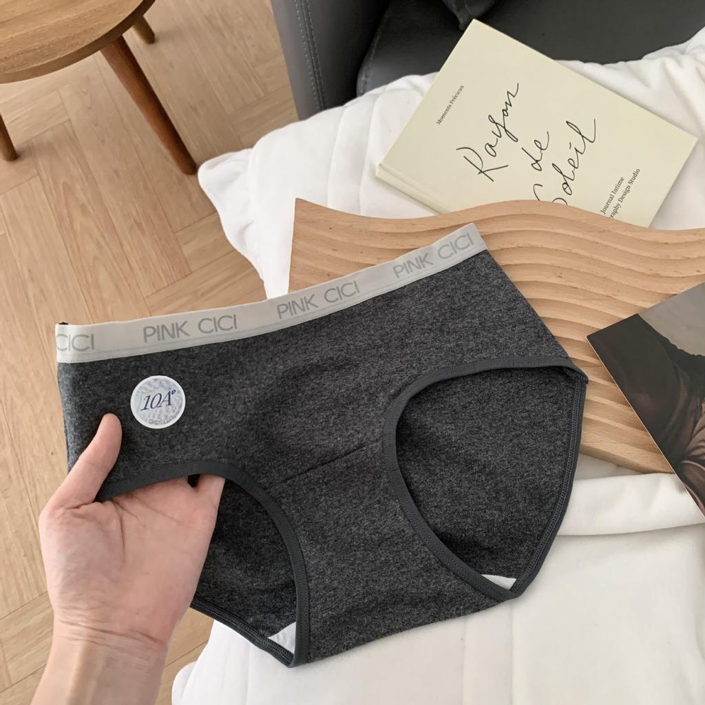 Women's Spring and Autumn Pure Cotton Color Contrast Letter Edge Dark Stripe 10A Antibacterial Crotch Midwaist Underwear