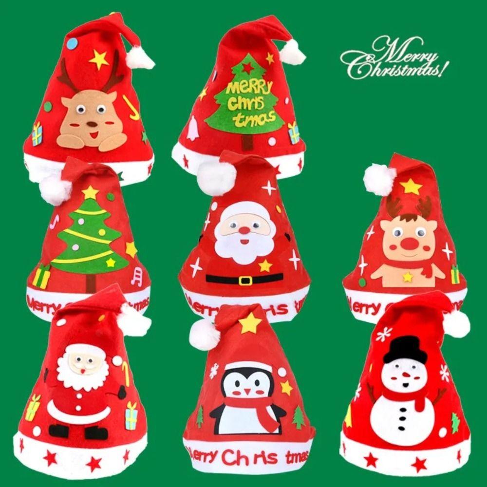 Non-woven Fabric DIY Christmas Hat Toy Santa Claus Kriss Kringle Hat Kids Xmas Arts Hats Toddlers