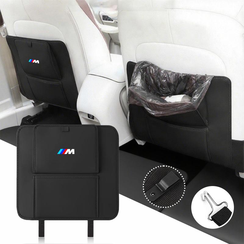 BBKT7 Leather Car Anti-Kick Pad Seat Back Protector Storage Pocket For BMW M Sport E36 E34 F31 F20 F40 M3 M4 M5 F48 E46 E60 E90 E91 E3
