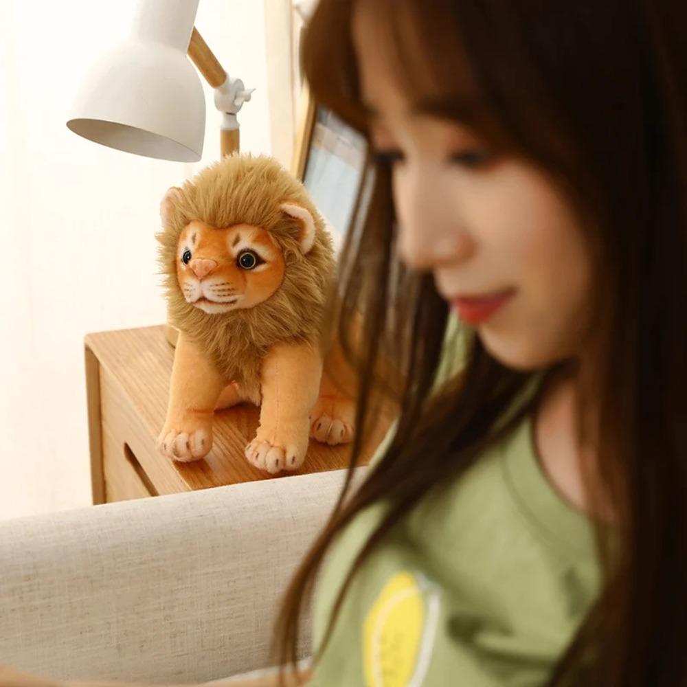 Soft Lifelike Male Lion Stuffed Dolls Forest Animal Simulation Lion Plush Toy  Boy