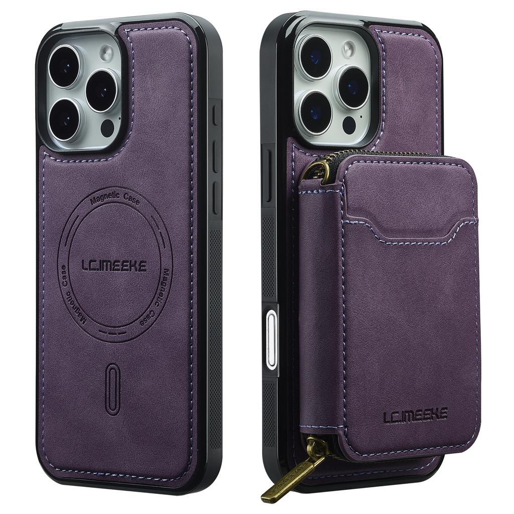 LC.IMEEKE L6 For iPhone 16 Pro Magnetic Case Detachable Zipper Wallet Leather Coated PC + TPU Phone Cover