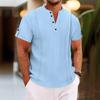 Летние хлопковые мужские футболки с коротким рукавом, на пуговицах, плиссированные, однотонные, с V-образным вырезом, в стиле кэжуал, рубашка-хенли