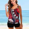 Women's Swimwear Tankini 2 Piece Swimsuit Red Flowers Print Vacation Bathing Suits
